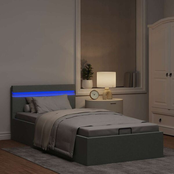 Rám postele úložný prostor LED světle šedý textil 100 x 200 cm 285607