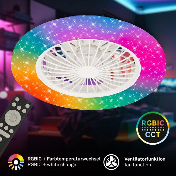BRILO 3890016 Tuuletin A stropní svítidlo s ventilátorem pr.48,5 cm - 48W, 5300lm, LED, stmívatelné, dálkový ovladač, CCT, RGBIC, bílé - BRILO