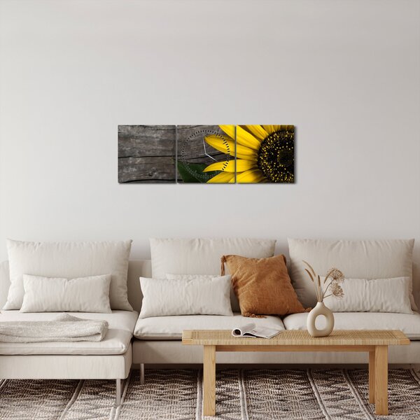 Obraz - Květ slunečnice (s hodinami) (90x30 cm)