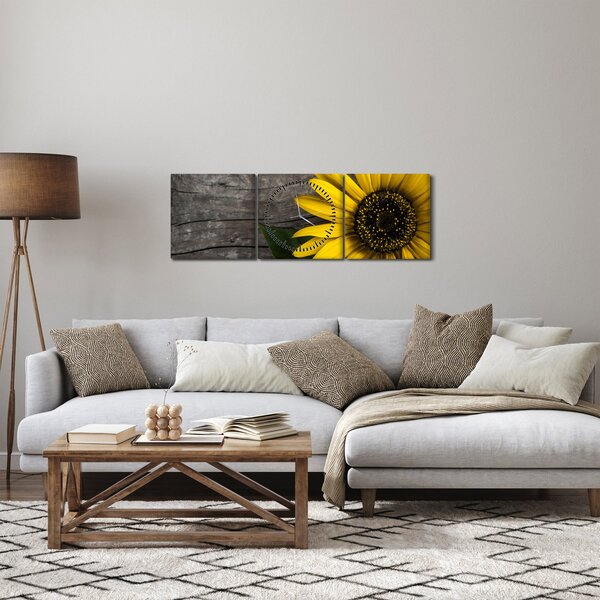Obraz - Květ slunečnice (s hodinami) (90x30 cm)