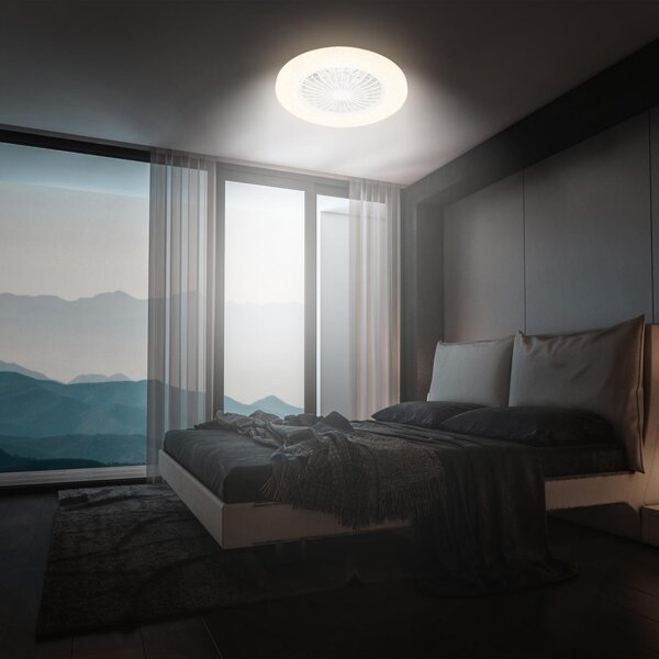 BRILO 3890016 Tuuletin A stropní svítidlo s ventilátorem pr.48,5 cm - 48W, 5300lm, LED, stmívatelné, dálkový ovladač, CCT, RGBIC, bílé - BRILO