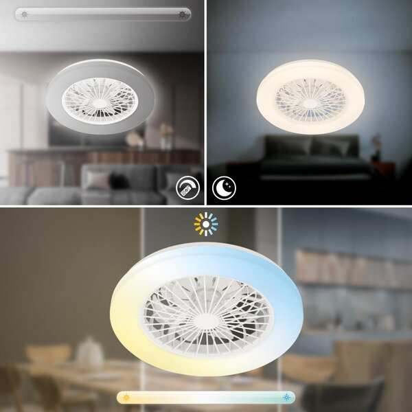 BRILO 3800016 LED stropní svítidlo s ventilátorem, 5 rychlostí, dálkový ovladač, CCT, bílé - BRILO
