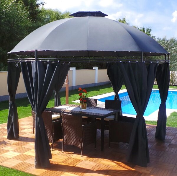 Zahradní altán s LED solárním osvětlením BestBerg BBGG-20 / 350 x 274 cm / šedá