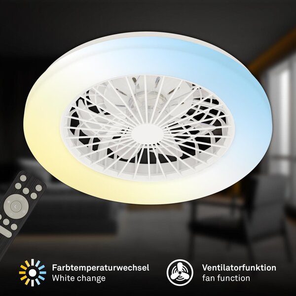 BRILO 3800016 LED stropní svítidlo s ventilátorem, 5 rychlostí, dálkový ovladač, CCT, bílé - BRILO