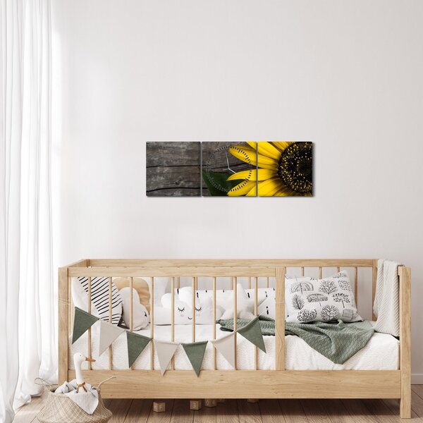 Obraz - Květ slunečnice (s hodinami) (90x30 cm)