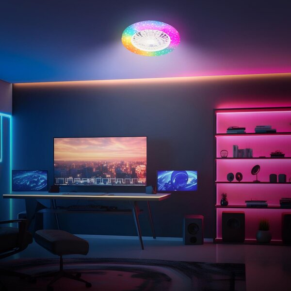 BRILO 3890016 Tuuletin A stropní svítidlo s ventilátorem pr.48,5 cm - 48W, 5300lm, LED, stmívatelné, dálkový ovladač, CCT, RGBIC, bílé - BRILO