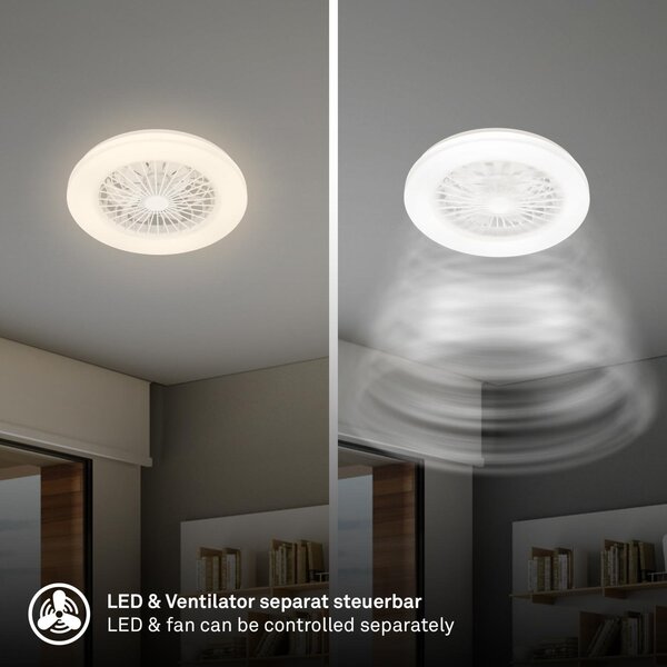 BRILO 3800016 LED stropní svítidlo s ventilátorem, 5 rychlostí, dálkový ovladač, CCT, bílé - BRILO
