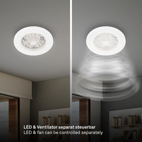 BRILO 3890016 Tuuletin A stropní svítidlo s ventilátorem pr.48,5 cm - 48W, 5300lm, LED, stmívatelné, dálkový ovladač, CCT, RGBIC, bílé - BRILO
