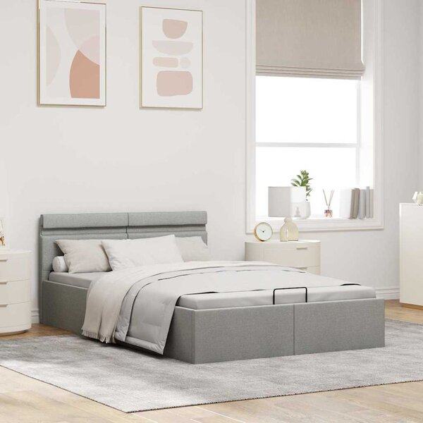 Rám postele LED úložný prostor světle šedý textil 140 x 200 cm 285609