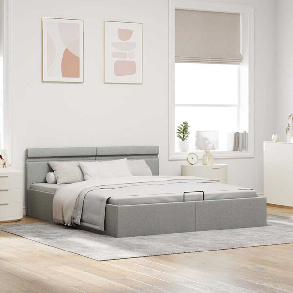 Rám postele úložný prostor LED světle šedý textil 180 x 200 cm 285611