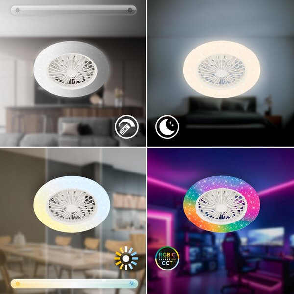 BRILO 3890016 Tuuletin A stropní svítidlo s ventilátorem pr.48,5 cm - 48W, 5300lm, LED, stmívatelné, dálkový ovladač, CCT, RGBIC, bílé - BRILO
