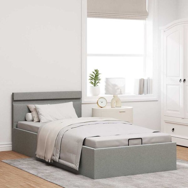 Rám postele úložný prostor LED světle šedý textil 100 x 200 cm 285607