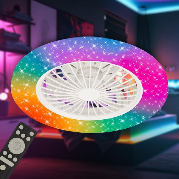 BRILO 3890016 Tuuletin A stropní svítidlo s ventilátorem pr.48,5 cm - 48W, 5300lm, LED, stmívatelné, dálkový ovladač, CCT, RGBIC, bílé - BRILO