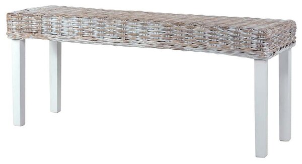 Lavice 110 cm bílý přírodní kubu ratan a masivní mahagon 285788