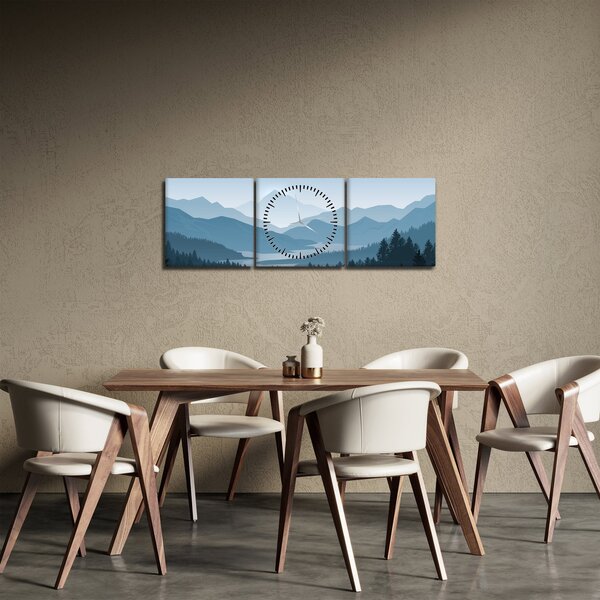 Obraz - Hory pohledem grafika (s hodinami) (90x30 cm)