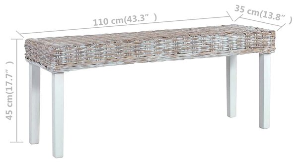 Lavice 110 cm bílý přírodní kubu ratan a masivní mahagon 285788