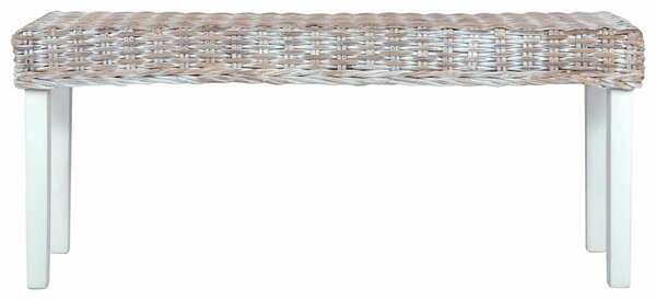 Lavice 110 cm bílý přírodní kubu ratan a masivní mahagon 285788