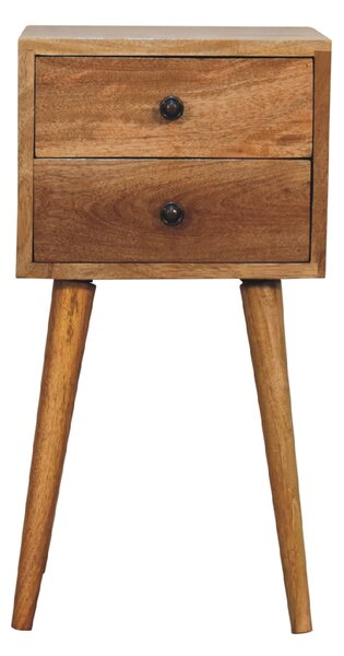Mini noční stolek v dubovém odstínu s 2 zásuvkami, 30 × 30 × 57 cm