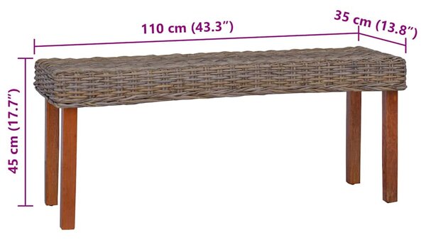 Lavice 110 cm přírodní kubu ratan a masivní mahagon 285791