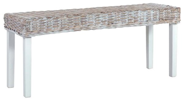 Lavice 110 cm bílý přírodní kubu ratan a masivní mahagon 285788