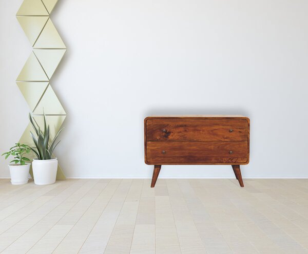 Komoda v kaštanovém odstínu se zaoblenými liniemi s 2 zásuvkami, 80 × 35 × 58 cm