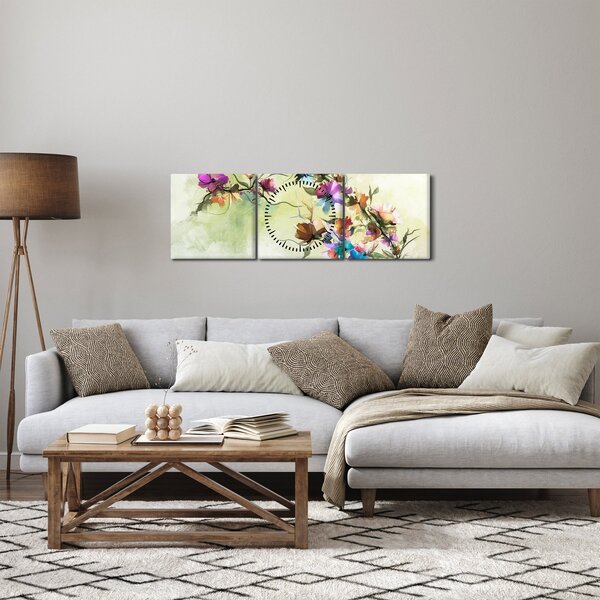 Obraz - Malba pnoucí květiny (s hodinami) (90x30 cm)