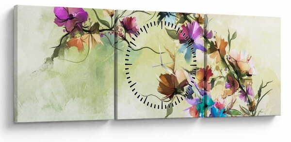 Obraz - Malba pnoucí květiny (s hodinami) (90x30 cm)