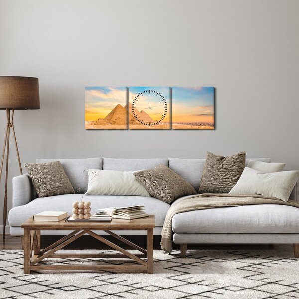 Obraz egyptských pyramid (s hodinami) (90x30 cm)
