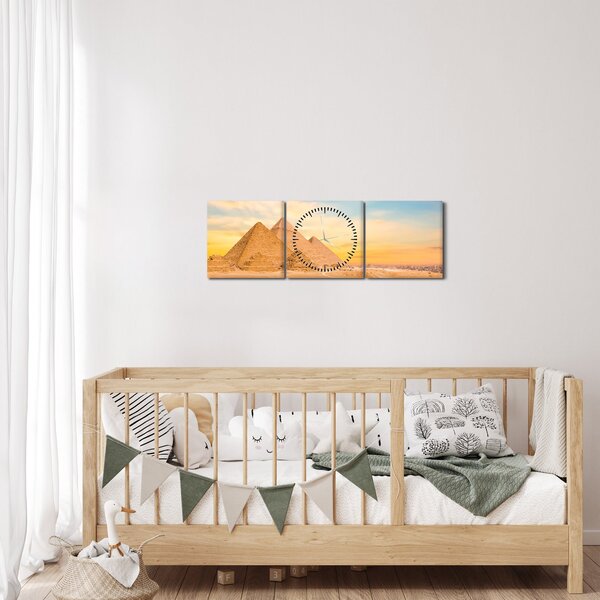Obraz egyptských pyramid (s hodinami) (90x30 cm)