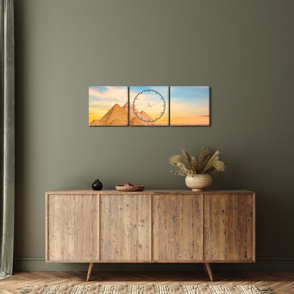 Obraz egyptských pyramid (s hodinami) (90x30 cm)