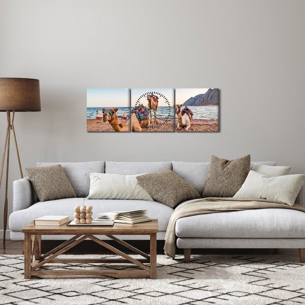 Obraz velbloudů (s hodinami) (90x30 cm)