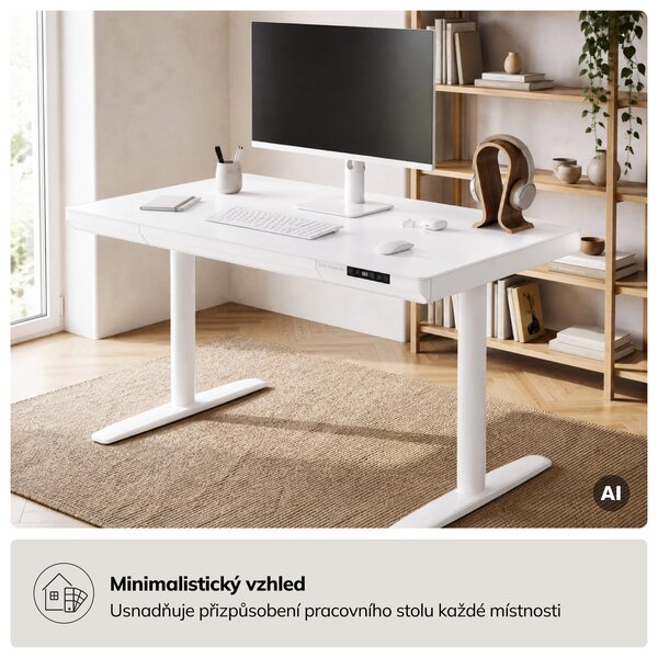 Elektrický psací stůl sit-stand se zásuvkou a bezdrátovou nabíječkou Qi bílý, 1200 mm: ELLIS