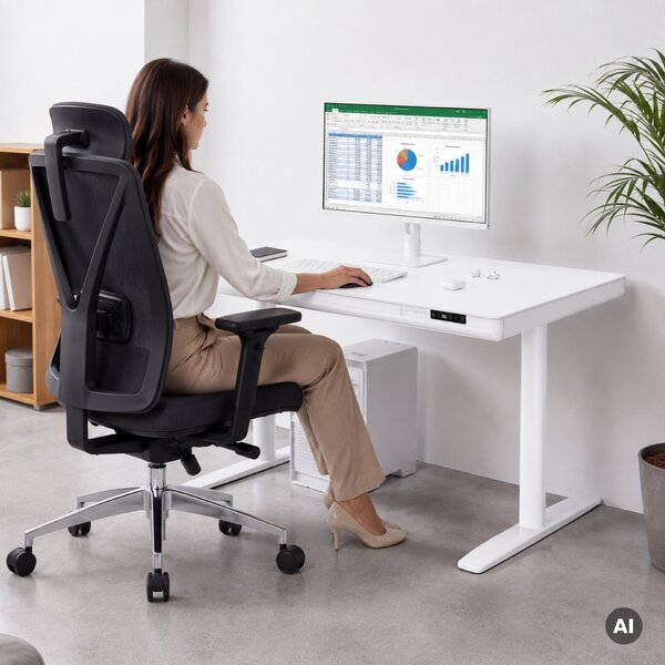 Elektrický psací stůl sit-stand se zásuvkou a bezdrátovou nabíječkou Qi bílý, 1200 mm: ELLIS