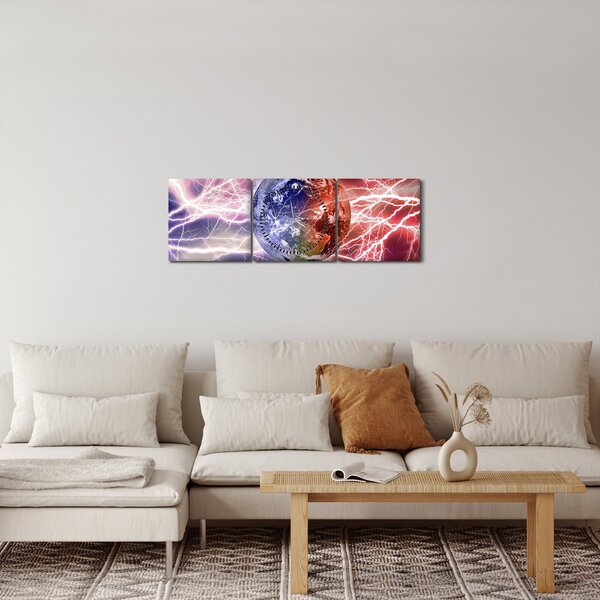 Obraz - Zeměkoule pod proudem (s hodinami) (90x30 cm)