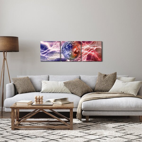 Obraz - Zeměkoule pod proudem (s hodinami) (90x30 cm)