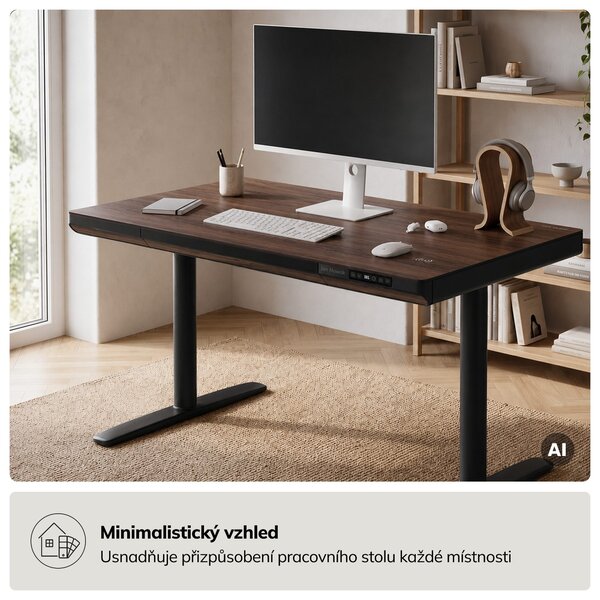 Elektrický psací stůl sit-stand se zásuvkou a bezdrátovou nabíječkou Qi černý/ořech, 1200 mm: ELLIS
