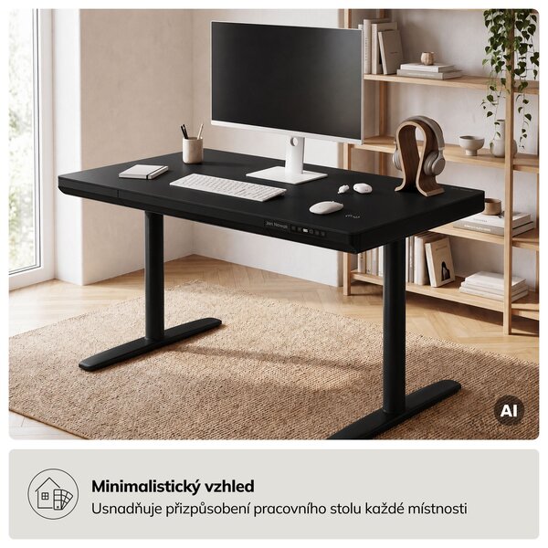 Elektrický psací stůl sit-stand se zásuvkou a bezdrátovou nabíječkou Qi černý, 1200 mm: ELLIS