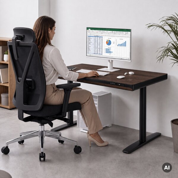 Elektrický psací stůl sit-stand se zásuvkou a bezdrátovou nabíječkou Qi černý/ořech, 1200 mm: ELLIS