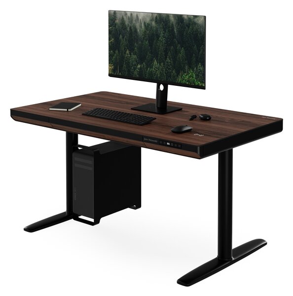 Elektrický psací stůl sit-stand se zásuvkou a bezdrátovou nabíječkou Qi černý/ořech, 1200 mm: ELLIS