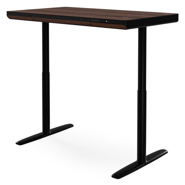 Elektrický psací stůl sit-stand se zásuvkou a bezdrátovou nabíječkou Qi černý/ořech, 1200 mm: ELLIS
