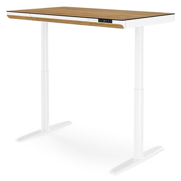 Elektrický psací stůl sit-stand se zásuvkou a bezdrátovou nabíječkou Qi bílý/zlatý dub, 1200 mm: ELLIS