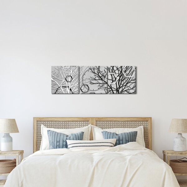 Abstraktní obraz se stromy (s hodinami) (90x30 cm)
