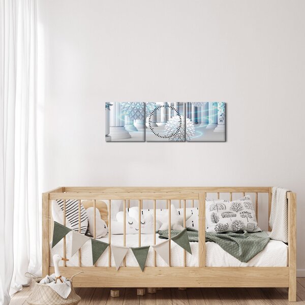Abstraktní obraz v antickém stylu (s hodinami) (90x30 cm)