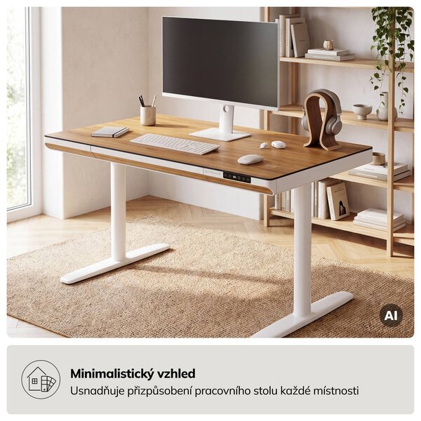 Elektrický psací stůl sit-stand se zásuvkou a bezdrátovou nabíječkou Qi bílý/zlatý dub, 1200 mm: ELLIS