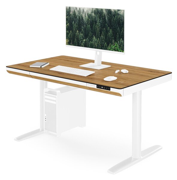 Elektrický psací stůl sit-stand se zásuvkou a bezdrátovou nabíječkou Qi bílý/zlatý dub, 1200 mm: ELLIS