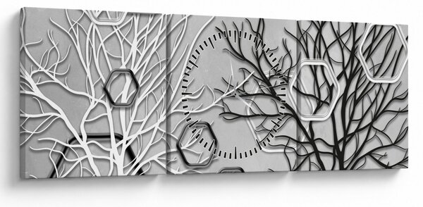 Abstraktní obraz se stromy (s hodinami) (90x30 cm)