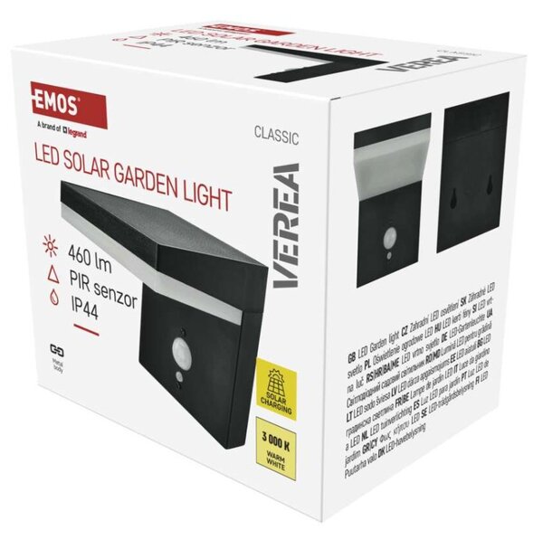 EMOS LED zahradní solární nástěnné svítidlo s čidlem soumraku, VEREA, 10,7 × 15,4 × 13 cm 1554204000
