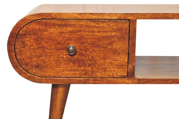 TV stolek v kaštanovém odstínu kulatého tvaru, 100 × 30 × 38 cm
