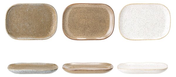 Bloomingville Talířek Addison Hnědý s matnou glazurou a modrým okrajem 14,5 x 10,5 cm