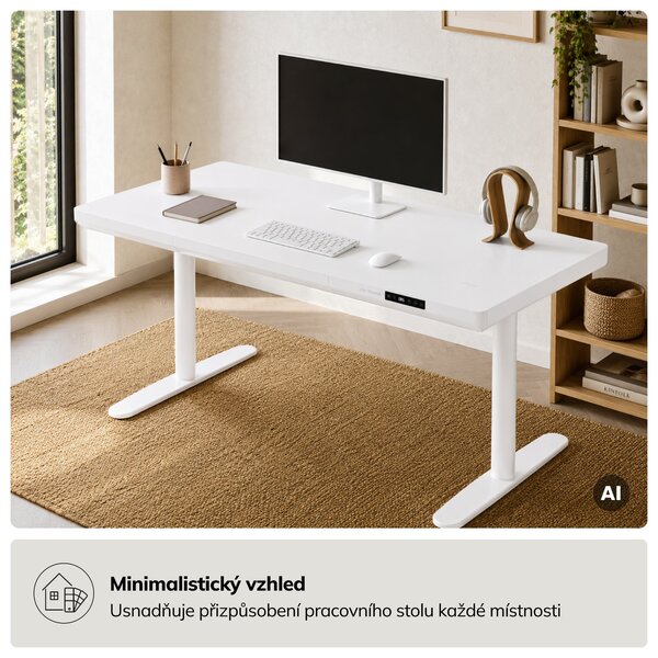 Elektrický psací stůl sit-stand se zásuvkou a bezdrátovou nabíječkou Qi bílý, 1400 mm: ELLIS